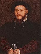 Hans holbein the younger Portrait of an Unknown Man Holding Gloves oil painting artist